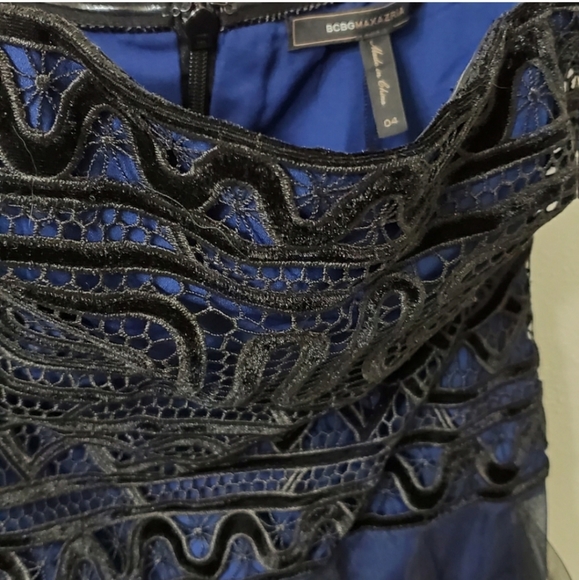 Bcbgmaxazria Strapless Embroidered Lace Navy Tulle Gown Size 4 - Picture 6 of 11